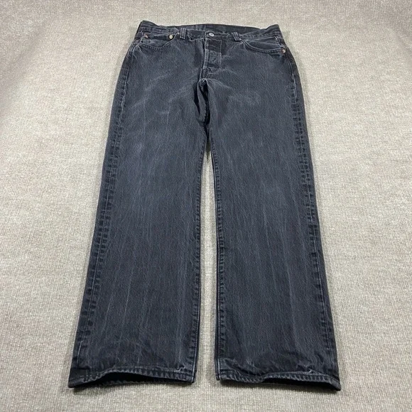 Levis 501 Jeans Men 34x30 Original Fit Straight Leg Faded Black Denim Button Fly