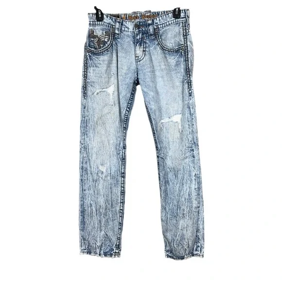 Rock Revival Mens Homed Relaxed Straight Jeans Size 30 Destroyed Distressed