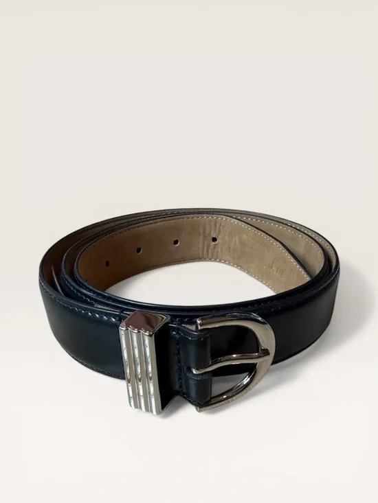 Abercrombie Black Leather Belt Silver Buckle L/XL Minimal Classic