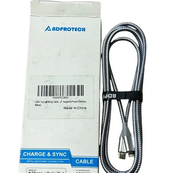 ADPOTECH USB C to Lightning Cable 6ft Silver Supports Power Delivery MFi Certifi