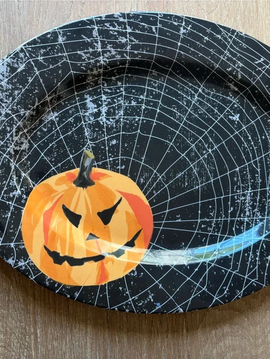 Halloween Jack-O'-Lantern large serving Party Plater - Black and Orange