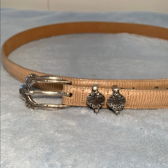 Elegant vintage Brighton Tan Leather Belt with Silver Buckle