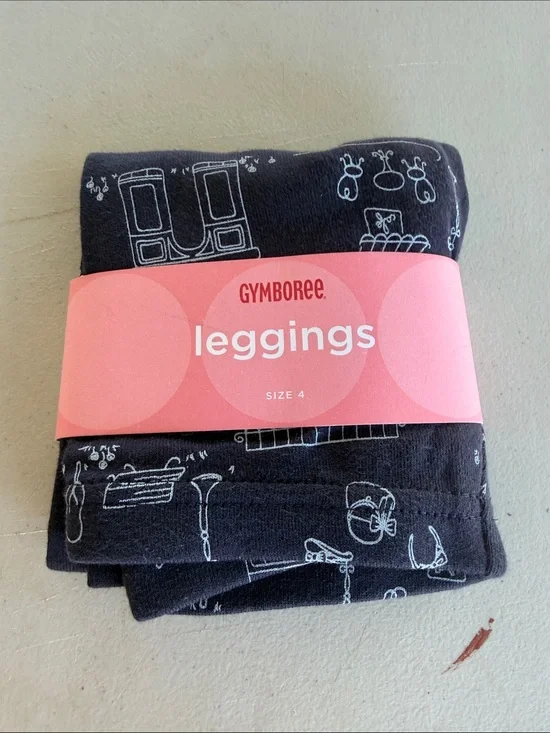 NWT Gymboree Black Leggings with White Doodle Print - Size 4