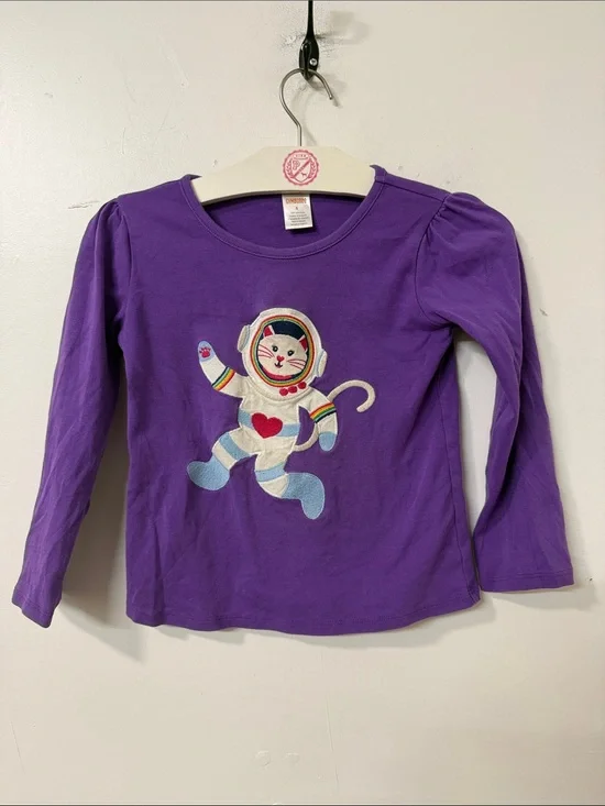 Gymboree Purple Long Sleeve Tee with Space Cat Patch