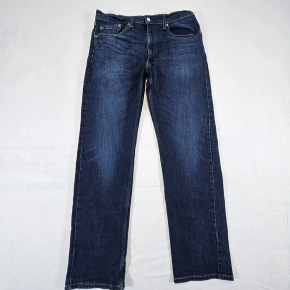 Levi's 505 Jeans Mens 36 32 Regular Fit Straight Leg Jeans Dark Wash Red 