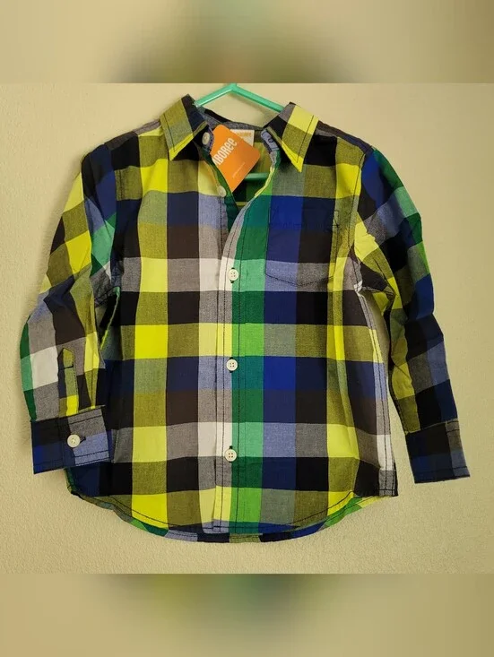 Gymboree Boys' Yellow Green Blue Plaid Button-Down Shirt