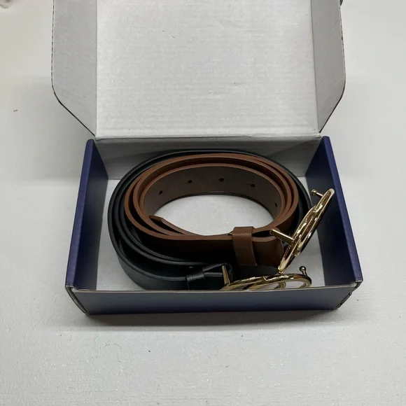 Elegant Black‎ and Brown Women's Belt with Gold Buckle