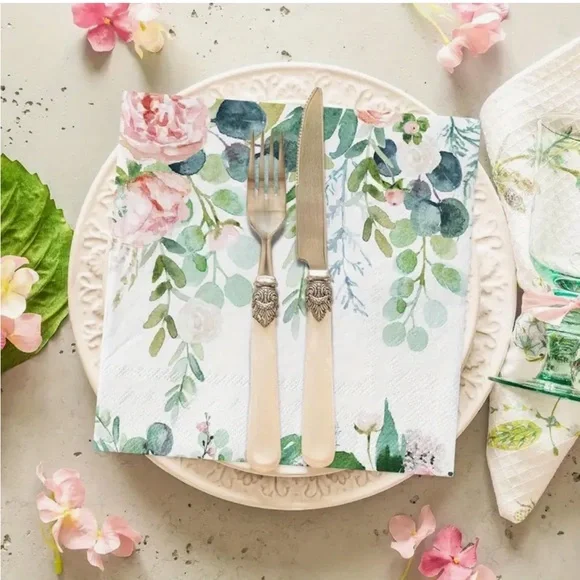 Pink Roses with Eucalyptus Luncheon Paper Napkins, 20ct