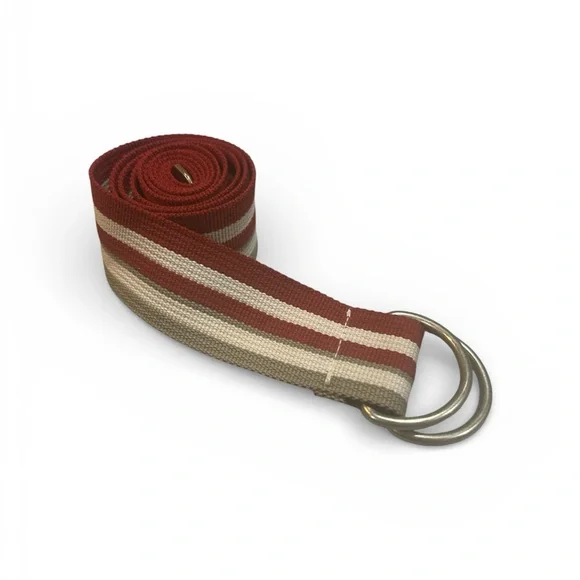 Women’s Striped Red & Beige Canvas 37” D-Ring Belt