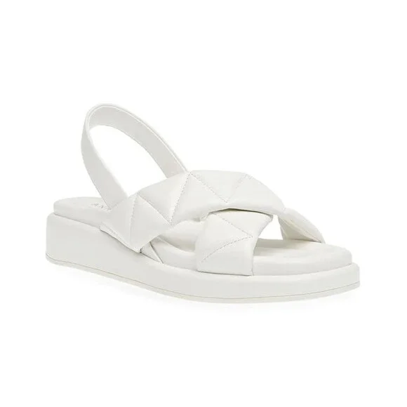 Anne Klein Air Sandals Womens 8.5 White Faux Leather Square Toe Slingback NCZ247