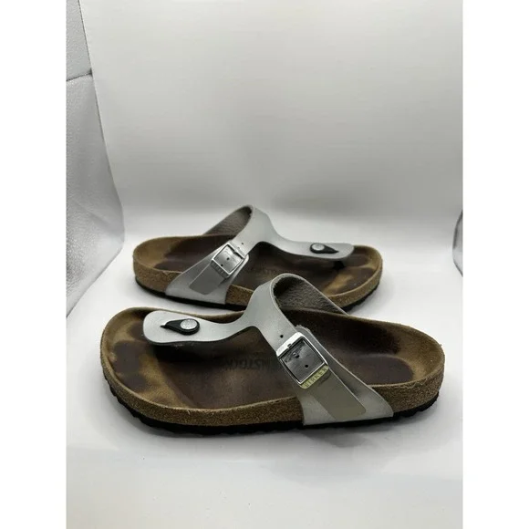 Birkenstock Gizeh Women's‎ Size 38 Metallic Gray Birko Summer Sandals 7-7.5 US