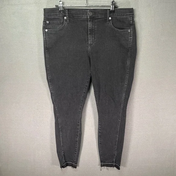 Gap 1969 True Skinny Jeans Mens 32 Black Stretch Denim Ankle Raw Hem