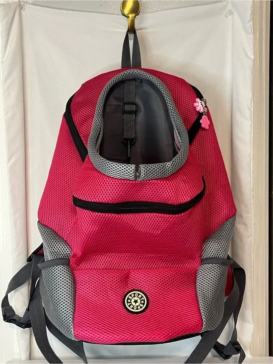 Pink Mesh Small Pet Travel Backpack Carrier with Gray Trim