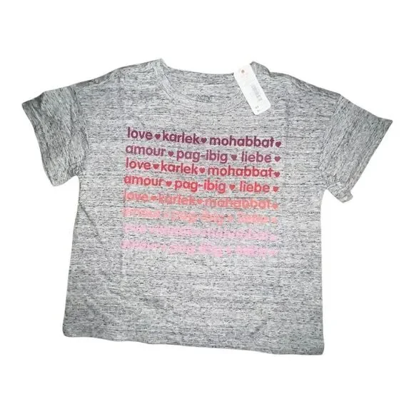 Gymboree Girls Gray Love Short Sleeve Graphic T-Shirt Valentines Day Small NWT
