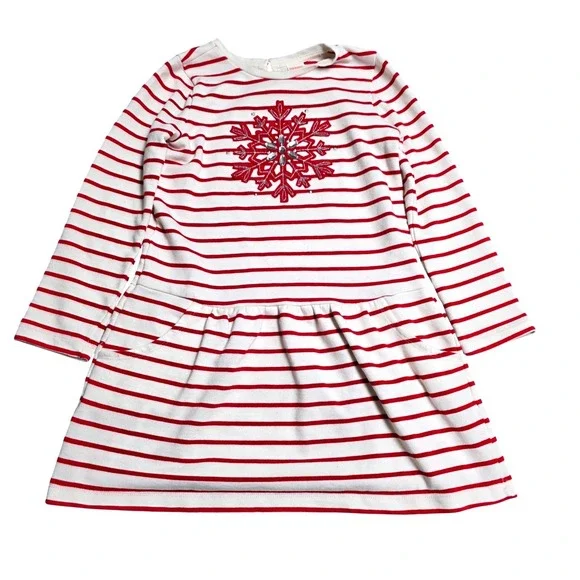Gymboree Long Sleeve Dress Girl's‎ Size 8 Red White Striped Snowflake Holiday