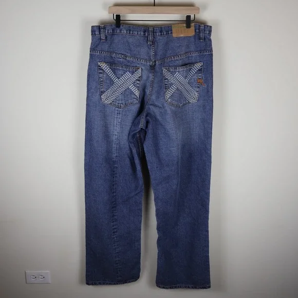 Vintage Y2K Rocawear Baggy Embroidered Jeans Size 38 Waist 38