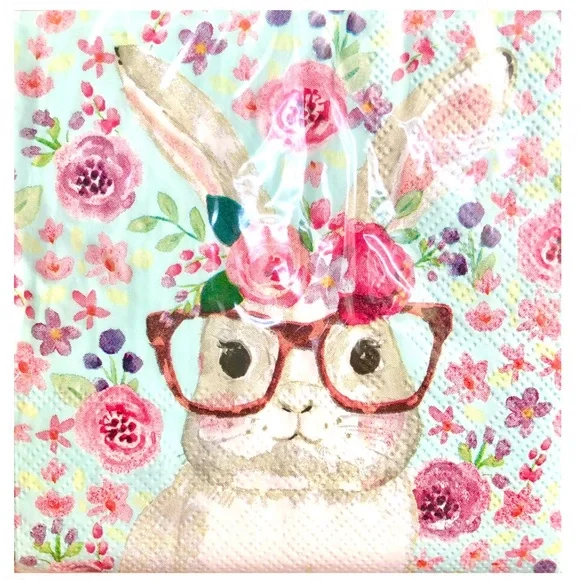 Crown Floral Bunny Rabbit Cocktail Beverage Napkins, 40 ct