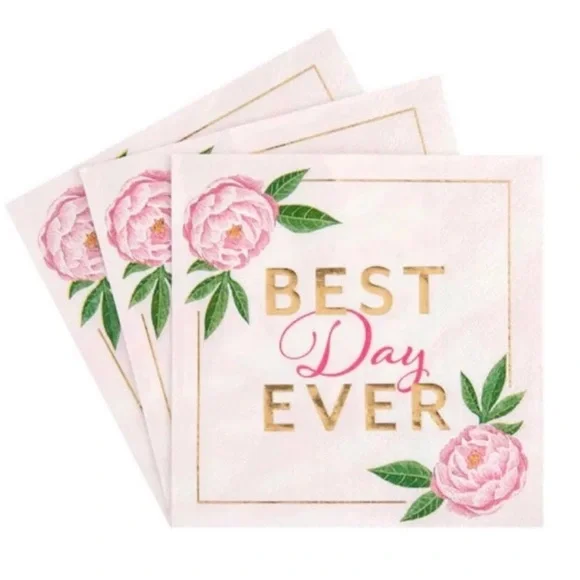 Best Day Ever Pink Peony Cocktail Beverage Paper Napkins by Celebrate It