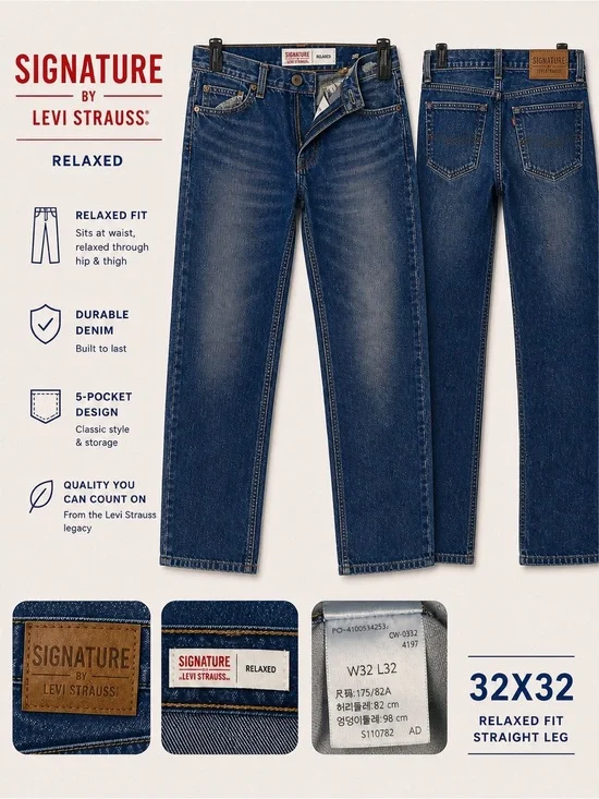 Signature Levi Strauss Relaxed Fit Jeans 32x32 Dark Wash Relaxed Leg Men’s