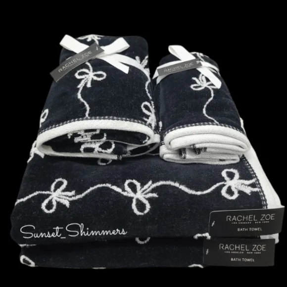 6pc Rachel Zoe Trailing Ribbon Coquette Bow Bath Hand Tip Towel Set NEW
