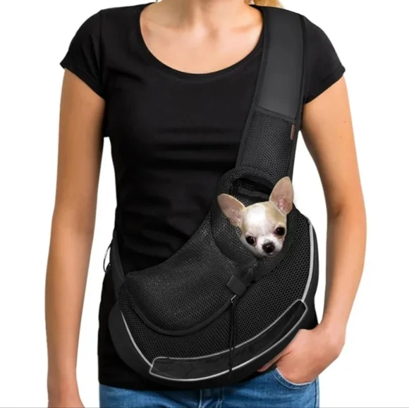 Black Mesh Comfy Pet Carrier Sling in Black Dog Travel Sling Small animal bag