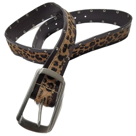 Womens size Large Genuine Leather Belt Chita Print and Brown Silver Buckle 36