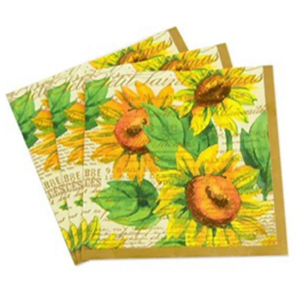 Blueink Studios Sunflower Watercolor Cocktail Beverage Napkins, 40-ct