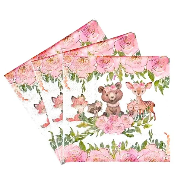 Flower Crown Forest Animals Luncheon Napkins, 20 ct