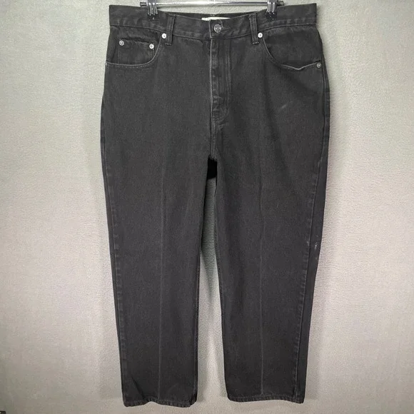 Black Relaxed Fit Jeans Mens 34x29 Straight Leg Faded Workwear Denim