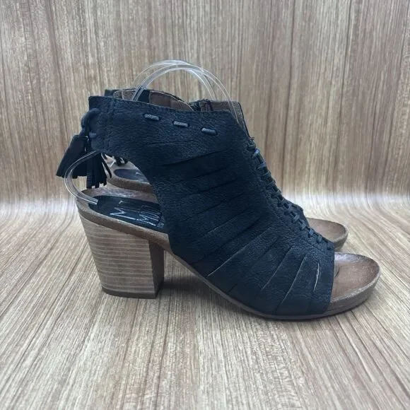 Miz Mooz Maddie Sandals Womens 39 US 8.5-9 Black Leather Open Toe Heels‎ Booties