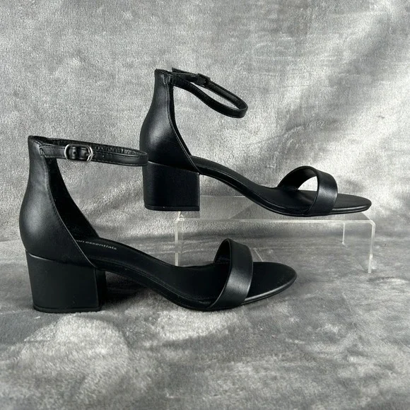 Amazon Essentials Womens Two-Strap Block Heel Sandals Black 10 Wide AE-W-SS-01