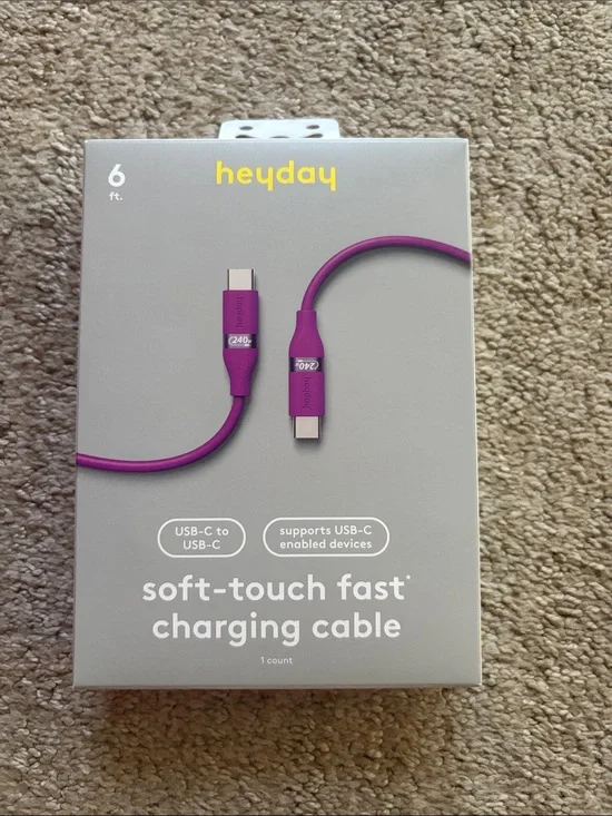 heyday Purple Soft-Touch Fast USB-C to USB-C Charging Cable