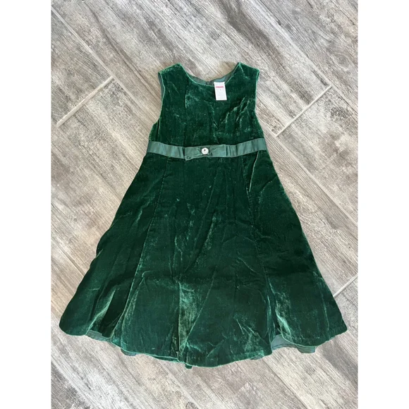 Gymboree Girls Green Velvet Dress Holiday Party‎ Sleeveless Size 6