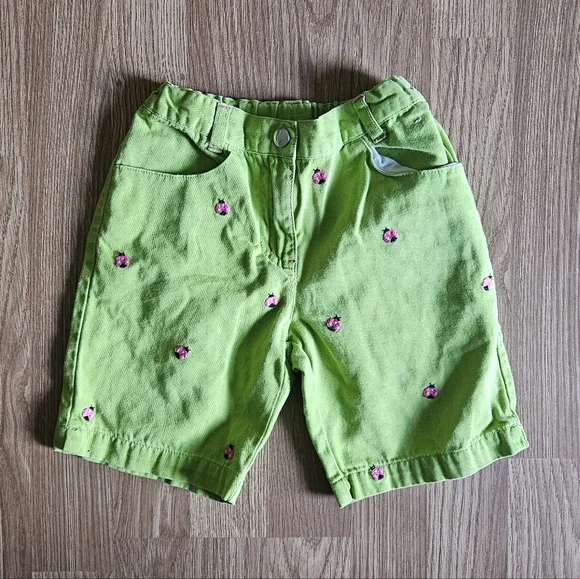 Gymboree Lime Green Kids Shorts with Pink Lady Bug Accents