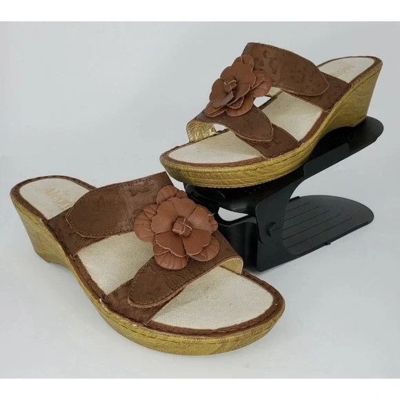 New Alegria Lana Leather Wedge Sandals Flower Brown EU 36 US‎ 6-6.5