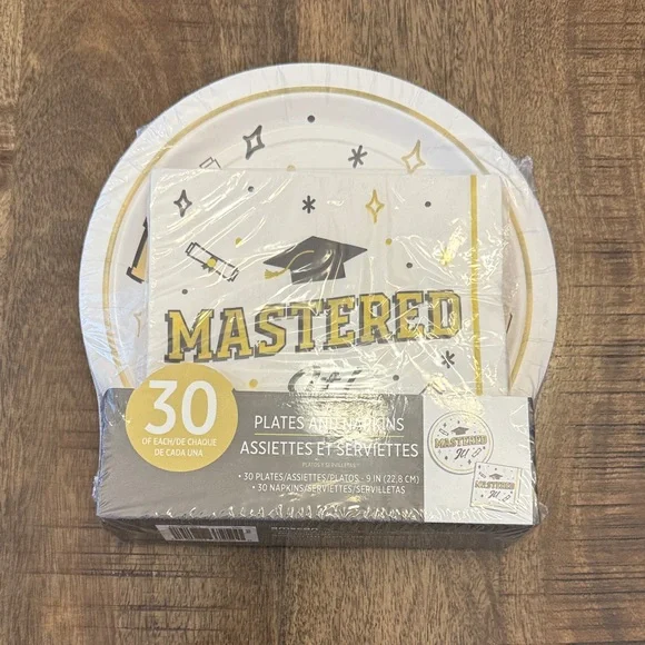 Graduation Party Plates & Napkins Set - White & Gold