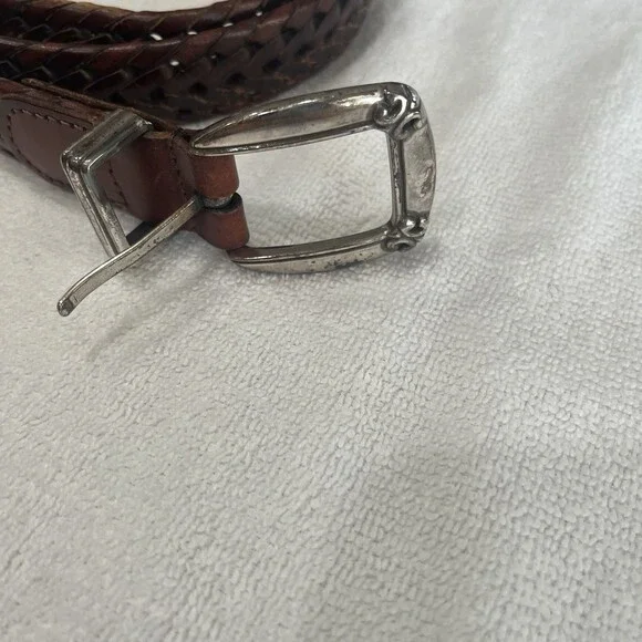 Fossil Women’s Brown‎ Leather Braided Silver Tone Tipped Belt Boho Hippie
