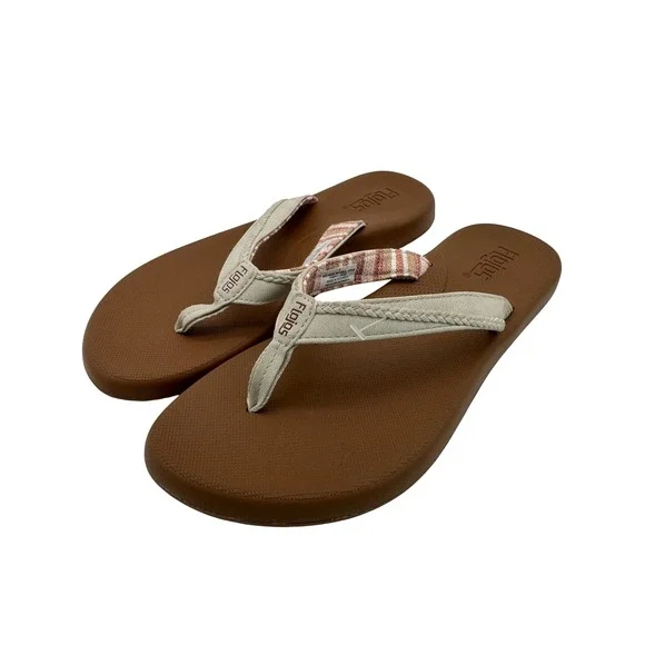 Flojos Flip Flops Womens Size 8 Brown Tan Braided Strap Comfort Beach Sandals