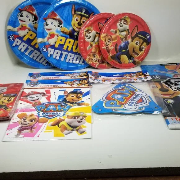 Paw Patrol Birthday set plates, bags, napkins, tablecloth, birthday banner
