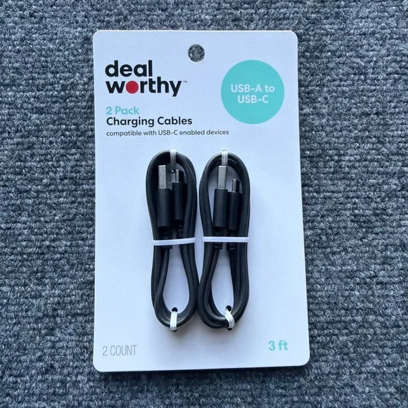 3' USB-A to USB-C 2pk Cable - Deal Worthy Black