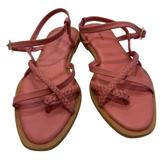 Free People Sunny Days flat sandals pink Leather strappy braid Accent NEW Sz 7.5