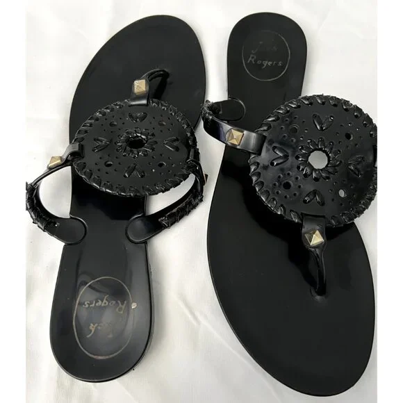Jack Rogers Georgica Jelly Flip Flop Thong Sandals Womens Sz 8 Black