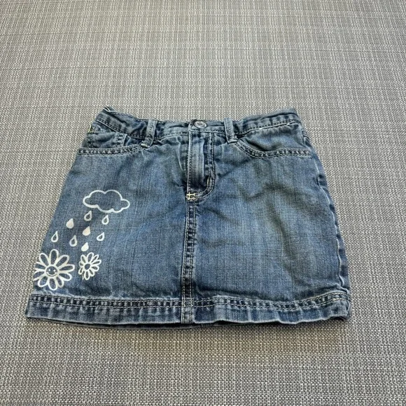 Gymboree Denim Skirt Girls Size 5 Smiley Back Embroidered‎ Adjustable Waist