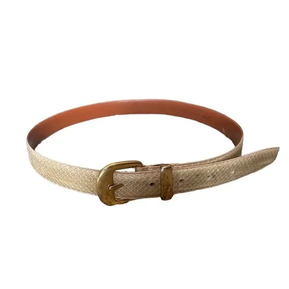 Vintage Jana Thin Scaly Snake Skin Belt Women Medium Metallic Tan Gold Snakeskin