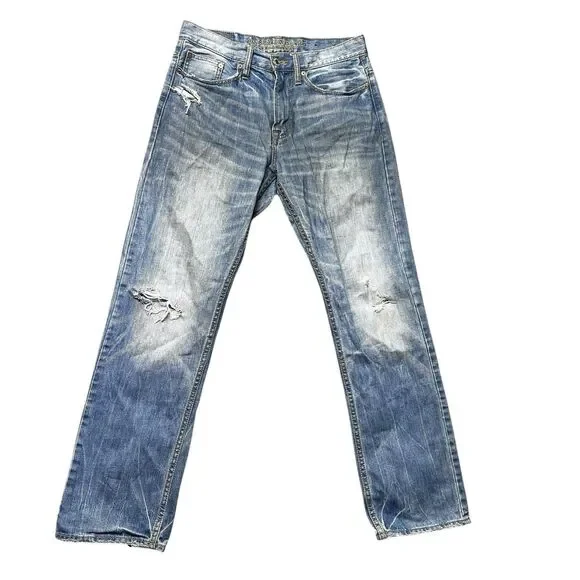 American Eagle Mens 29x32 Relaxed Straight Jeans Blue Distressed Western EUC