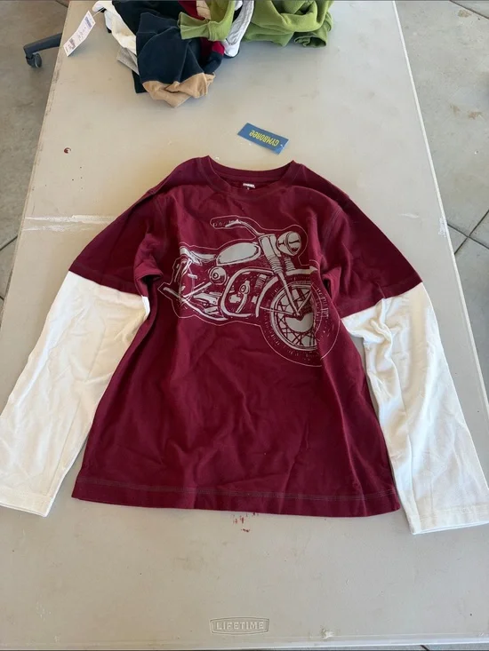 NWT Gymboree Maroon and White Motorcycle Double Sleeve Tee