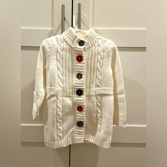 Gymboree size XS (3-4) winter white cardigan with colored buttons