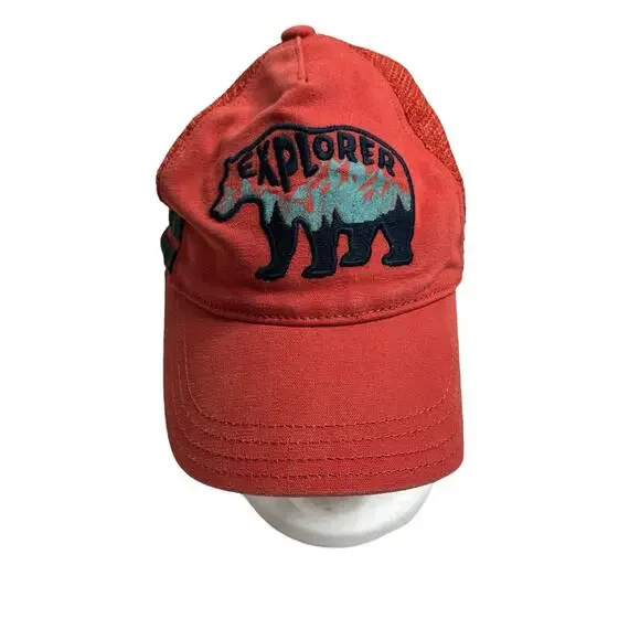 GYMBOREE Explorer Bear Mountain Cap Baseball Hat Mesh Adjustable Red Blue 3-4