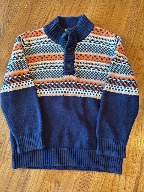 Gymboree Navy and Orange Fair Isle Zip-Front Sweater