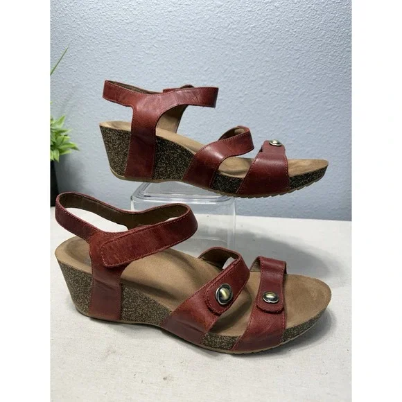 DANSKO sz‎ 41 US 10.5-11 Savannah Red Leather Cork Wedge Heels Sandal Adjustable